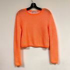 Zara Women’s S Crochet Knit Sheer Crop Top Long Sleeve Mesh Fishnet Neon Orange