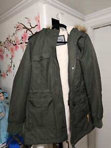 Levis Jacket Mens Small Green Sherpa Lined with Hood Snap Zipper Up Pocket Sz Xl