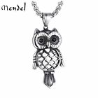 MENDEL Owl Bird CZ Pendant Necklace Stainless Steel Jewelry Free Shipping Silver