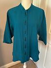 HABITAT~LARGE~DARK TEAL BUTTON DOWN TUNIC TOP-BLOUSE-3/4 SLEEVES~L