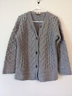 Carraig Donn Ireland Women's Button Down Grey 100% Wool Cardigan Sweater Size L