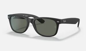 Ray-Ban New Wayfarer Rubber Black/Polarized Green 55 mm Sunglasses RB2132 622/58