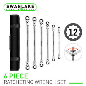 Extra Long Ratcheting Wrenches Spanner Set Double Box End Flex-Head SAE Metric