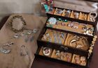 Vintage Mele Jewelry Box With Beautiful Granny Lot Earrings, Pins ++ Most Signed