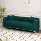 New ListingModern Velvet 3-Seater Sofa Tufted Button Nailhead Trim Chesterfield Style Couch