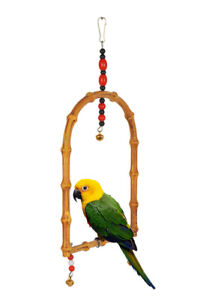 2 Bird Swing Perches  Plastic Bamboo Imitation Hang Beads Bells 8