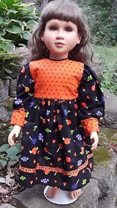 Halloween dress orange and black with candy design fits 23 inch My Twinn doll