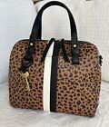 NWOT FOSSIL Sydney Satchel Handbag Purse Black White Tan Cheetah w/Stripe •M•NEW
