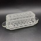 Vtg Anchor Hocking Wexford Clear Glass Covered Butter Dish w/ Lid Diamond Point