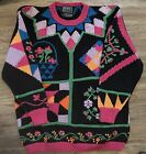 VTG 1989 Berek Hand Knitted Womens Sweater Flower and Geometric S NWOT