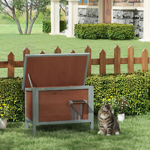 PawHut Outdoor Cat House, Wooden Feral Cat House w/ Removable Floor, Brown