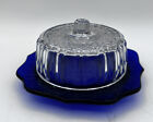 Vintage Butter Dish with Rounded Lid Imperial Pressed Glass Cobalt Blue Base