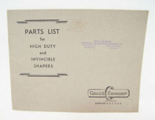 Gould & Eberhardt Parts List High Duty Invincible Shapers Machine Shop Manual
