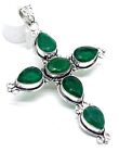 925 Sterling Silver Emerald Gemstone Handmade Jewelry Cross Pendant Size-2.10