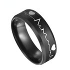 Punk Vintage Black electrocardiogram Stainless Steel Rings for Men Women size 8
