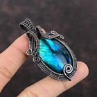 Gift For Her Neon Flash Labradorite Wire Wrapped Pendant Copper Jewelry 2.56