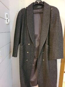 Jofeld Trench Coat Womens  Black Grey Wool Large USA  Double Breasted EUC lined