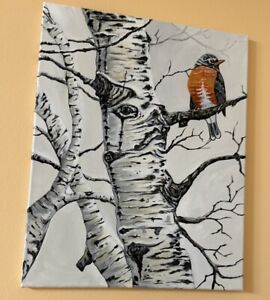 New Listingacrylic painting on canvas 16x20 A Bird On A Burch Tree
