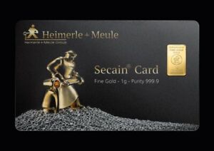 1 g Heimerle+Meule Gold Bar Secain Card  .9999 Fine (In Assay)