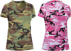 Womens Camo Tee Short Sleeve Long Length V-Neck Military T-Shirt Army Camouflage