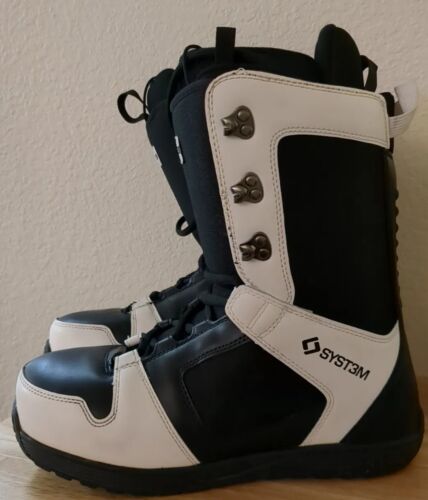 System APX Men's Snowboard Snow Slope Boots Size 9US Black/White Lace Up