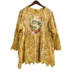 Magnolia Pearl My Sun Top Yellow Eyelet Floral Tunic Top Womens Size Small Boho