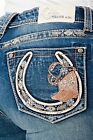 Grace in LA Women's Cowboy Boots Horseshoe Embroidered Pocket Bootcut Jeans