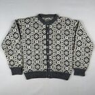 Vintage Unbranded Fair Isle Wool Knit Cardigan Women’s Medium Gray Beige Sweater