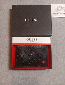 New Guess Men's Leather Credit Card ID Wallet Black Red