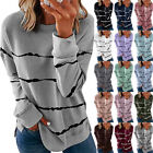 Women Striped Zipper Long Sleeve T-shirt Casual Loose Tunic Tops Blouse Pullover
