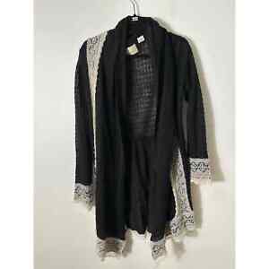 Anthropologie Guinevere Black Wool Blend Long Open Cardigan Sz XS