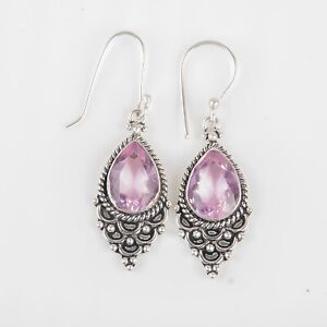 Natural Morganite Gemstone Drop/Dangle Pink Earrings 925 Sterling Silver Jewelry