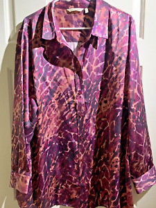 Soft Surroundings Silk Shirt 2X Purple & Pink Printed Button Front Plus