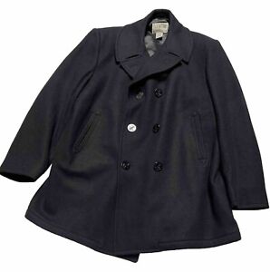 LL Bean Sterlingwear USA Anchor Collection Wool Blend Blk Pea Coat Mens XL Tall