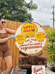 Large Porcelain Shell Gasoline Advertising Sign 30 In