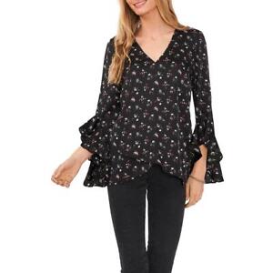 Vince Camuto Womens Satin Floral V-Neck Blouse Top BHFO 3757