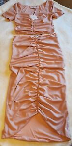 By Egreis Amber Top & Skirt Set Peach Ruched Women's Size Large NWT