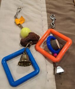 Bird Toys - Small/Med Bird LOT of 2 Plastic/Wood/Bells/Chain/Pummice FREE...