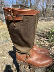Mens Chippewa 23913 Brown Leather Snake Proof Pull On Boots Size 10 D 17” Tall