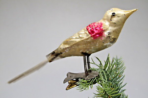 Vintage Blown Glass Clip On Pink Wings BIRD Spun Tail Christmas Ornament Germany