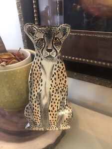 Cheetah Vase Planter Ceramic Glazed Figurine  ~ 10 “  That Face !!! Unique