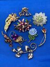 Vintage Brooch Pin Lot Flower or Floral Motives Some Signed One Crown Trifari
