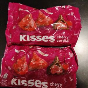 Hershey's Kisses Cherry Cordial Milk Chocolate Candy 9 oz - 09/2024 ~ 2 Bags b