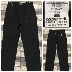 Carhartt B0-1 Blk Canvas Double Knee Pants Men’s 32x32 Black Loose Original Fit