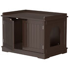 Brown Cozy Cat House Cat Washing Wooden Litter Box Multi-Use Storage Double Door