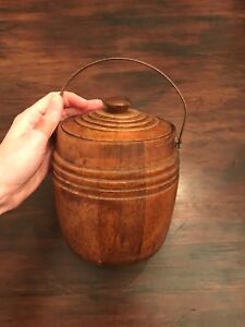 Antique Vintage English Oak Porcelain Biscuit Barrel Ice Bucket