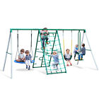 Playground Metal Swing Set with Saucer Swing, Belt Swing, Glider,Climbing Ladder