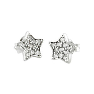 Sterling Silver 925 Cubic Zirconia Paved Star Stud Earrings