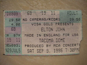 ELTON JOHN Concert Ticket Stub. Tacoma Dome, WS. 9-9-95