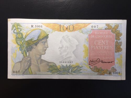 New ListingFrench Indochina 100 Piastres 1949-1954 Pick 82a Circulated S/N R.1004 007